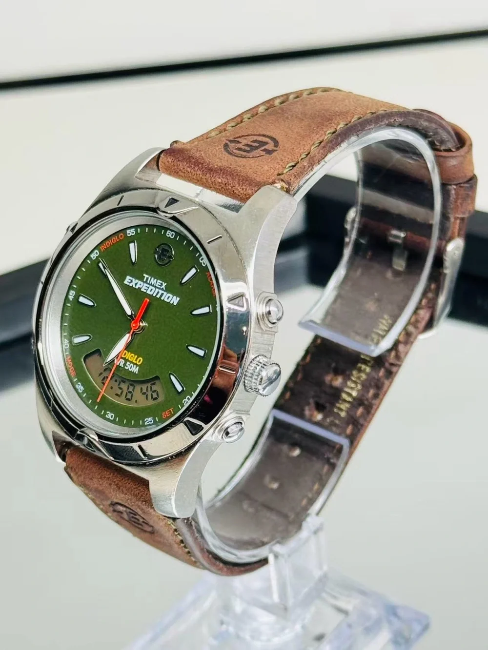 Vintage Timex Expedition Men’s Watch Green Dial Digital INDIGLO New Battery Runs